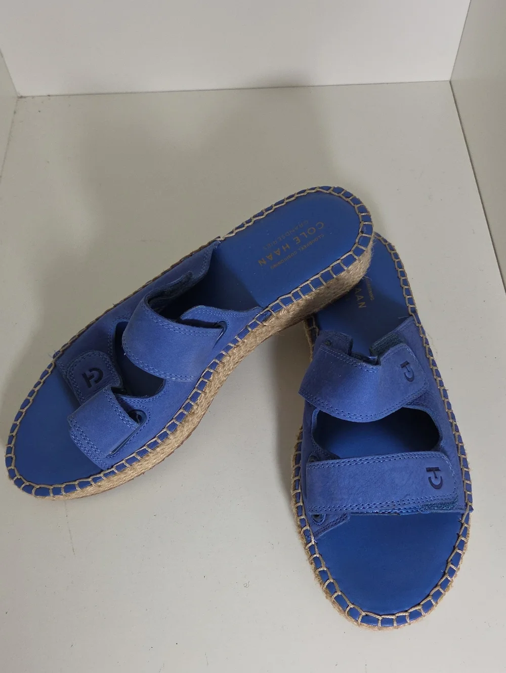 Cole Haan Cobalt Blue Suede Espadrille Slide Sandals